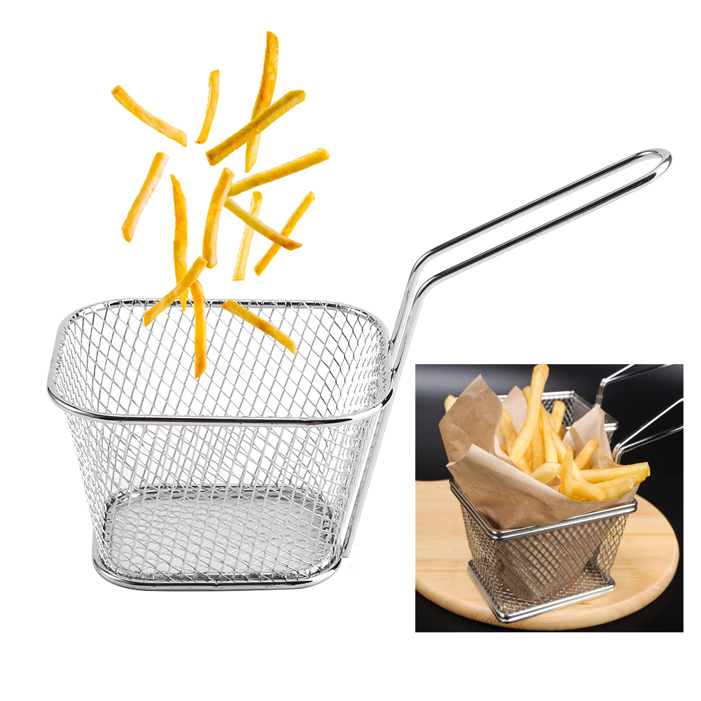 8pcs stainless steel chips deep fry baskets presentation food strainer tool kitchen basket tool