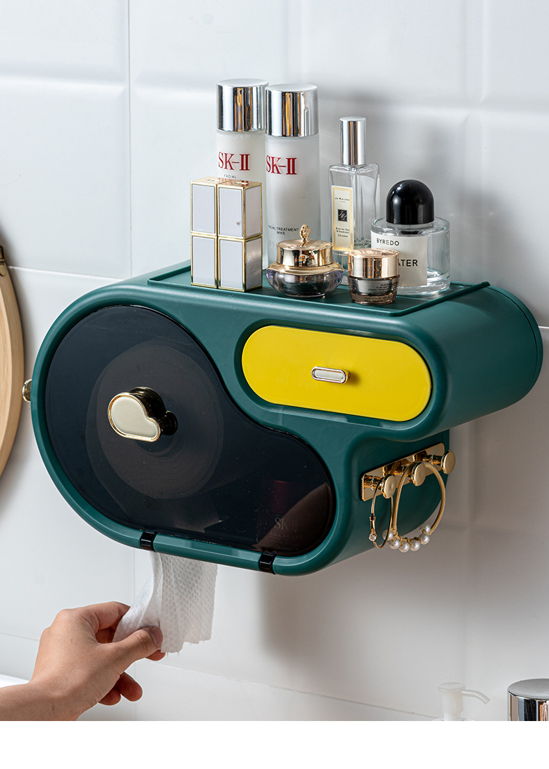 Wall Mount Toilet Roll Paper Tube Holder Shelf Tissue Box Cover Multifunction Bathroom Accessories