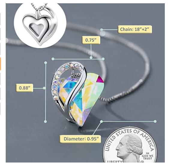 Pendant Necklace with Birthstone Crystals for 12 Months, Jewelry Gifts for Women