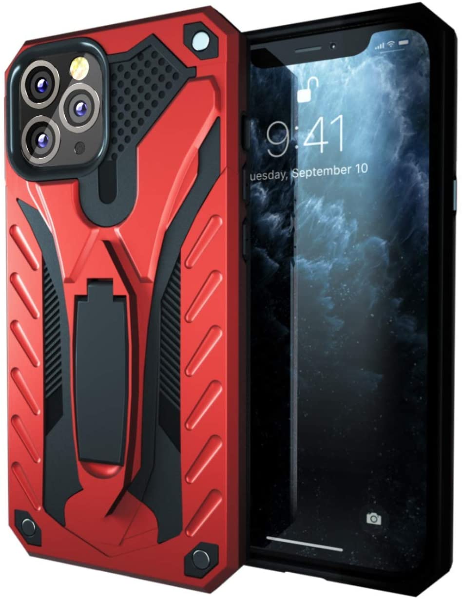 iPhone 12 Pro Case with Kickstand, Military Grade 12ft. Drop Tested- Red