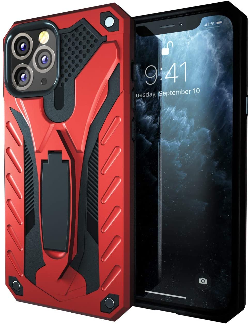 iPhone 12 Pro Case with Kickstand, Military Grade 12ft. Drop Tested- Red