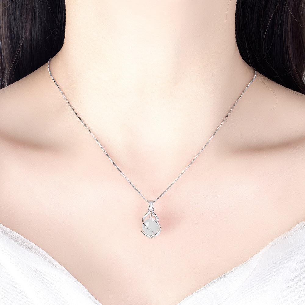 925 Sterling Silver Necklace Crank, Fashionable High Quality Round Agate Drop Jewelry, 45cm