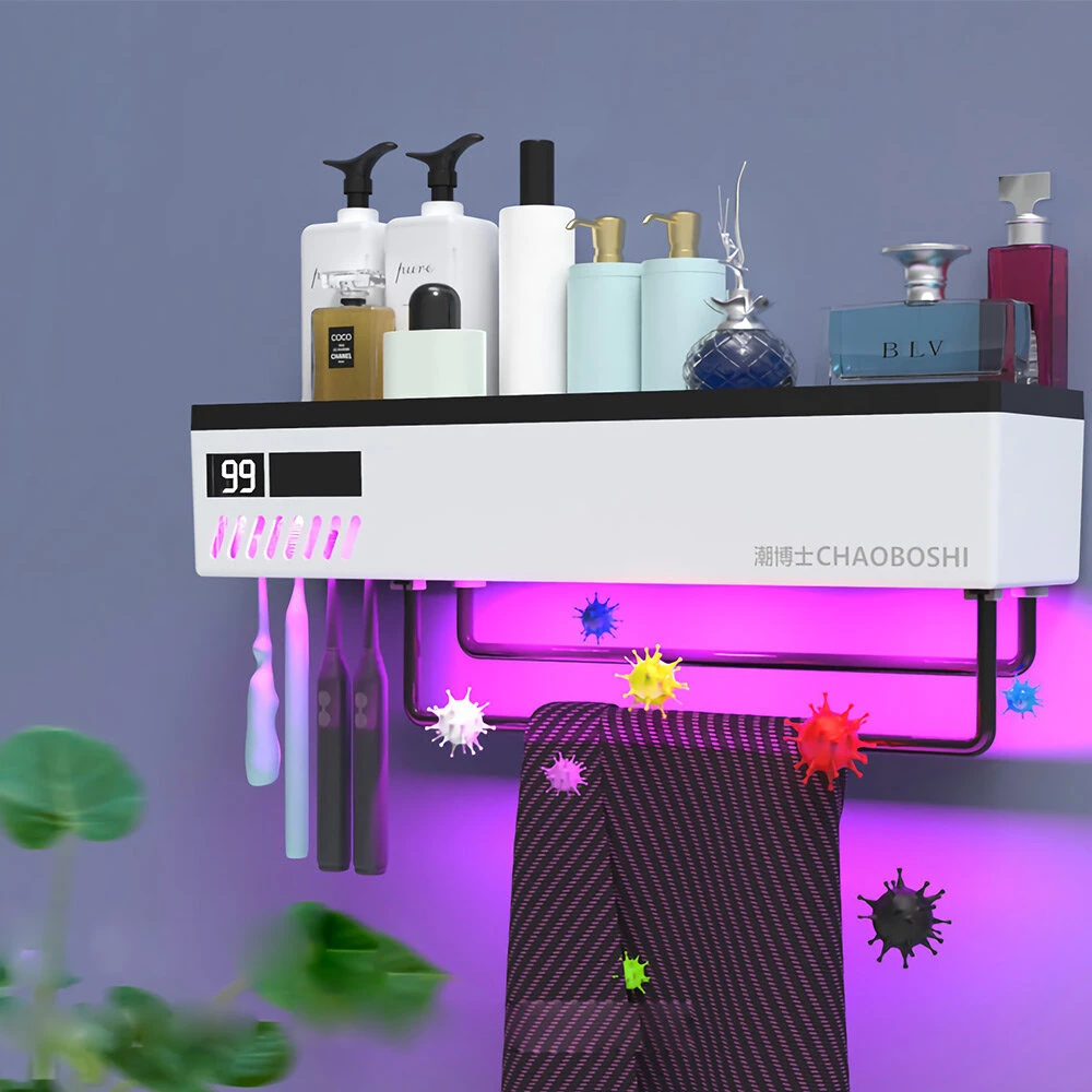 99.99% UV Sterilization Rate Toothbrush Sterilizer Holder Bathroom Storage Rack With Visualize Sreen