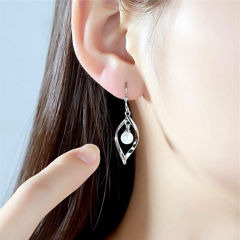 925 sterling silver jewelry,temperament tassel earrings simple fashion twisted pearl earrings