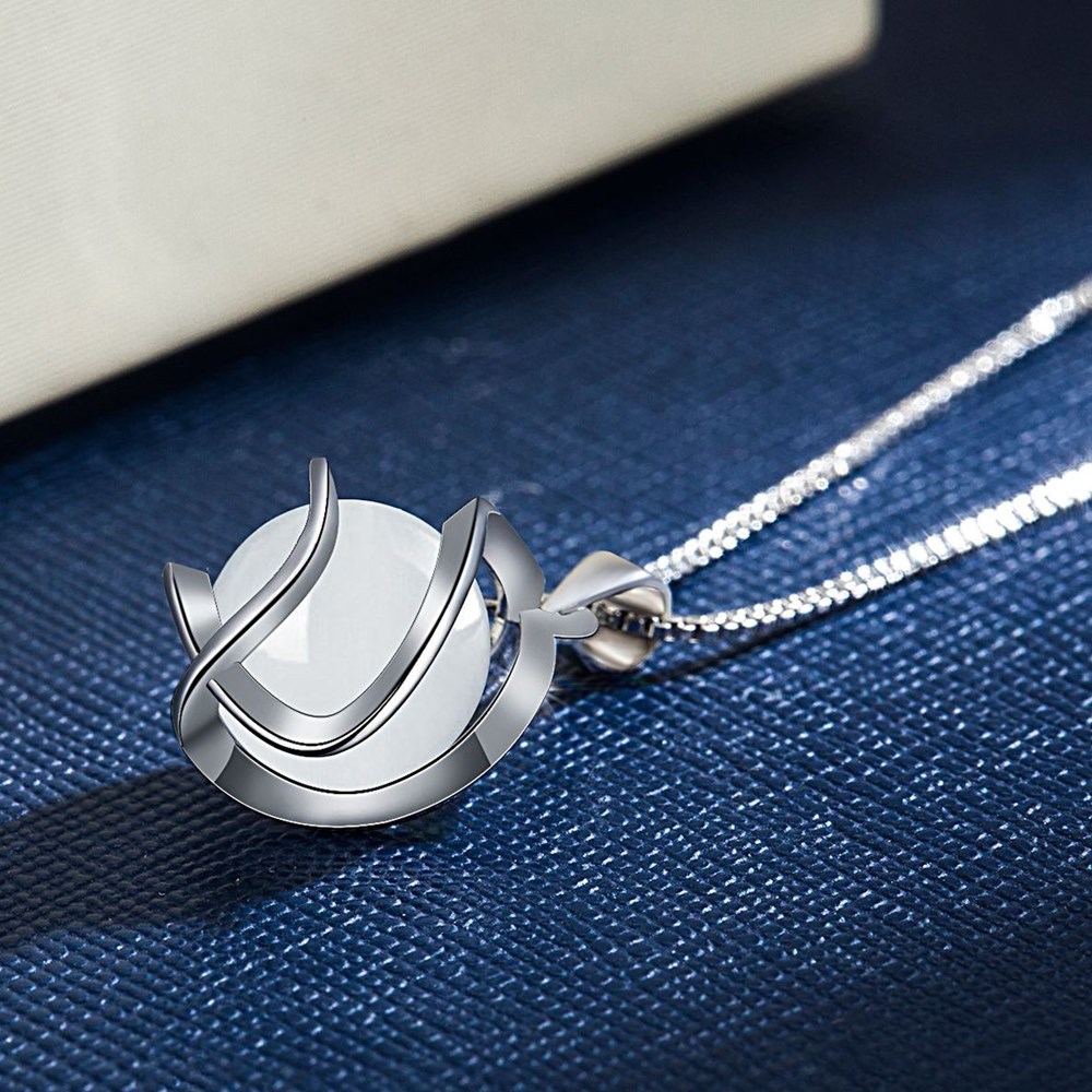 925 Sterling Silver Necklace Crank, Fashionable High Quality Round Agate Drop Jewelry, 45cm