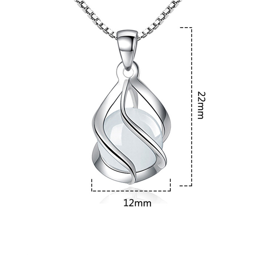 925 Sterling Silver Necklace Crank, Fashionable High Quality Round Agate Drop Jewelry, 45cm