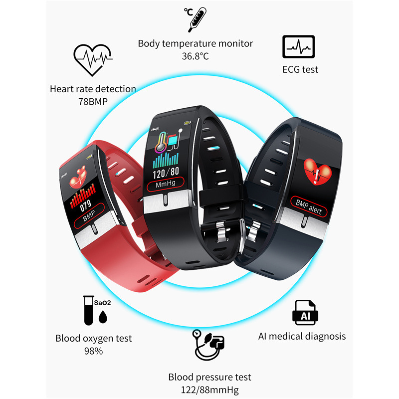ECG+PPG Heart Rate Blood Pressure Oxygen Monitor IP68 Waterproof USB Charging Smart Watch