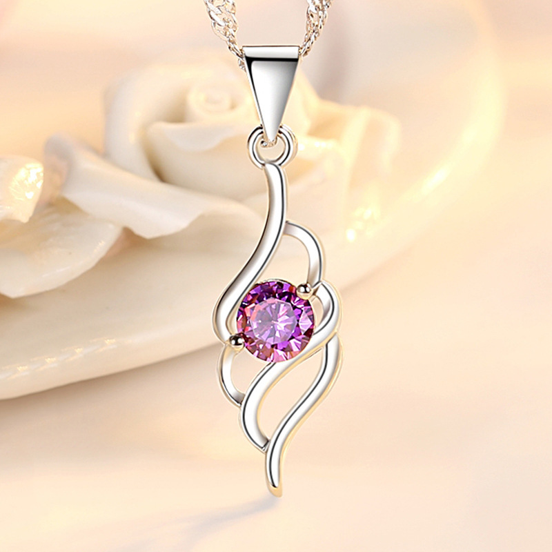 925 Sterling Silver Women's Fashion Jewelry Crystal Zircon Hollow Heart Pendant Necklace