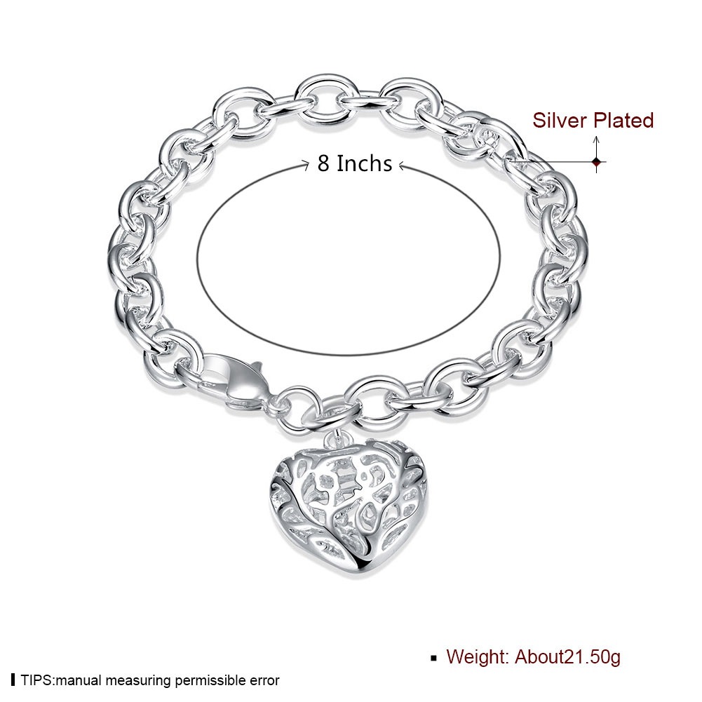 Hollow Heart Pendant, 925 Sterling Silver Women's Bracelet Wedding Engagement Jewelry Charming