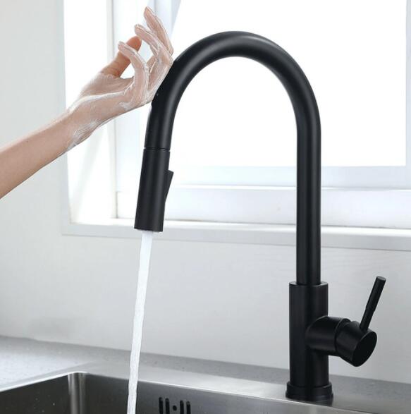 Stainless Steel Kitchen Sink Faucets Mixer Smart Touch Sensor Pull Out Hot Cold Water Mixer Tap