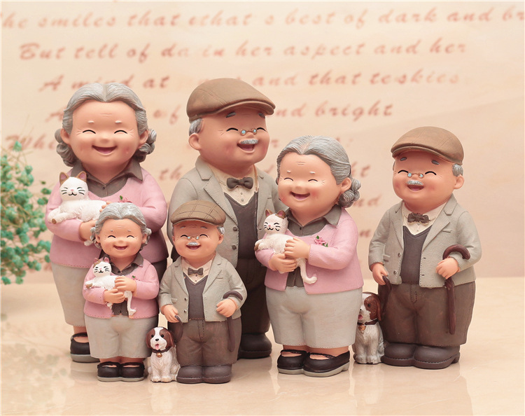 Love is accompanied by a leisurely old man, old lady,  creative decorations ornaments