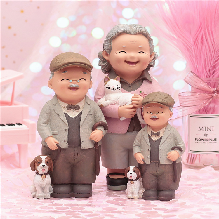 Love is accompanied by a leisurely old man, old lady,  creative decorations ornaments