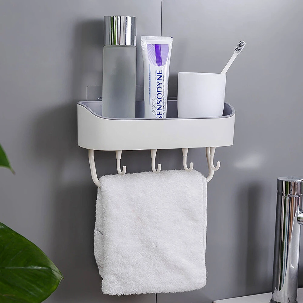 Bathroom Wall-mounted Storage Shelf Kitchen Storage Caddy Rack Organizer Tray Towel Holder