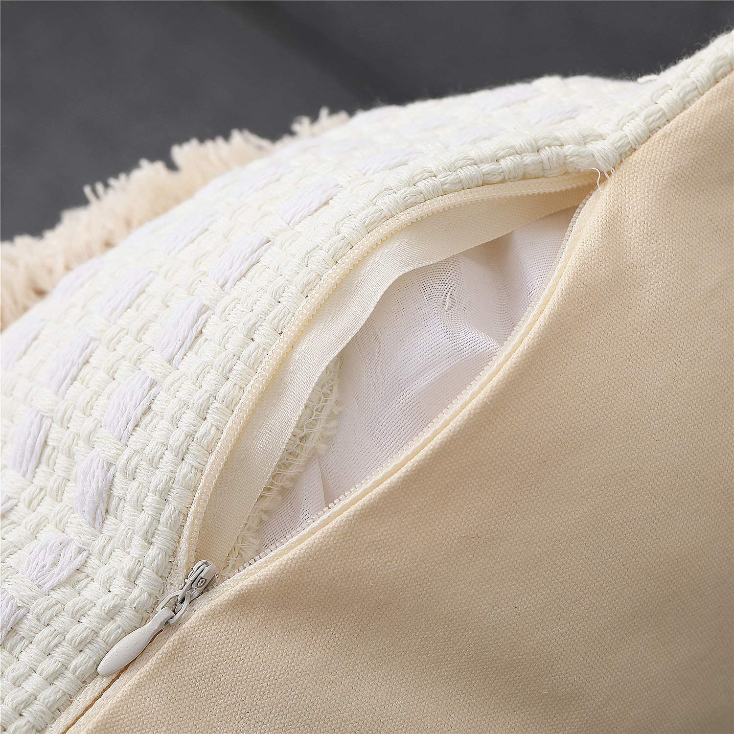 Boho Cotton Hand-Woven Throw Pillow Covers, for Bedroom, Living Room Sofa,   Fringed Throw Pillow