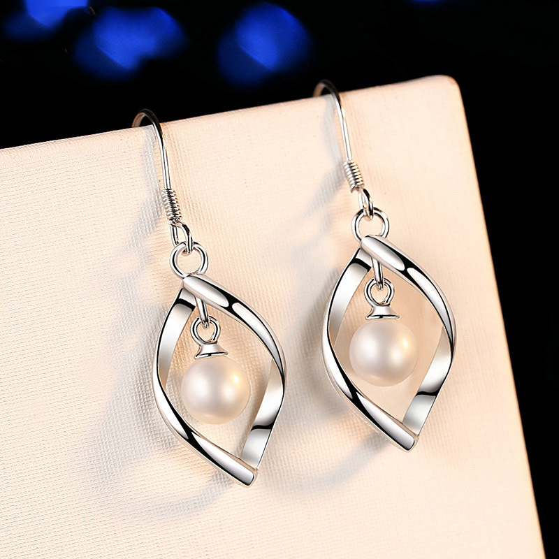 925 sterling silver jewelry,temperament tassel earrings simple fashion twisted pearl earrings