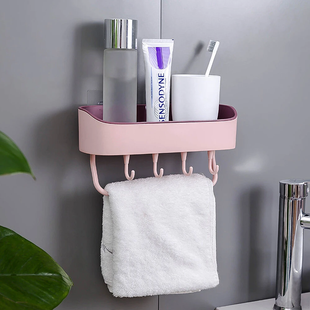Bathroom Wall-mounted Storage Shelf Kitchen Storage Caddy Rack Organizer Tray Towel Holder