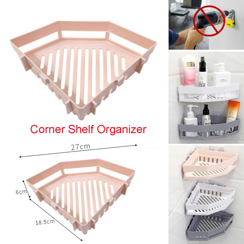 Suction Wall Triangular Shower Caddy Shelf Bathroom Bath Rack Storage Holder Organizer Shelves