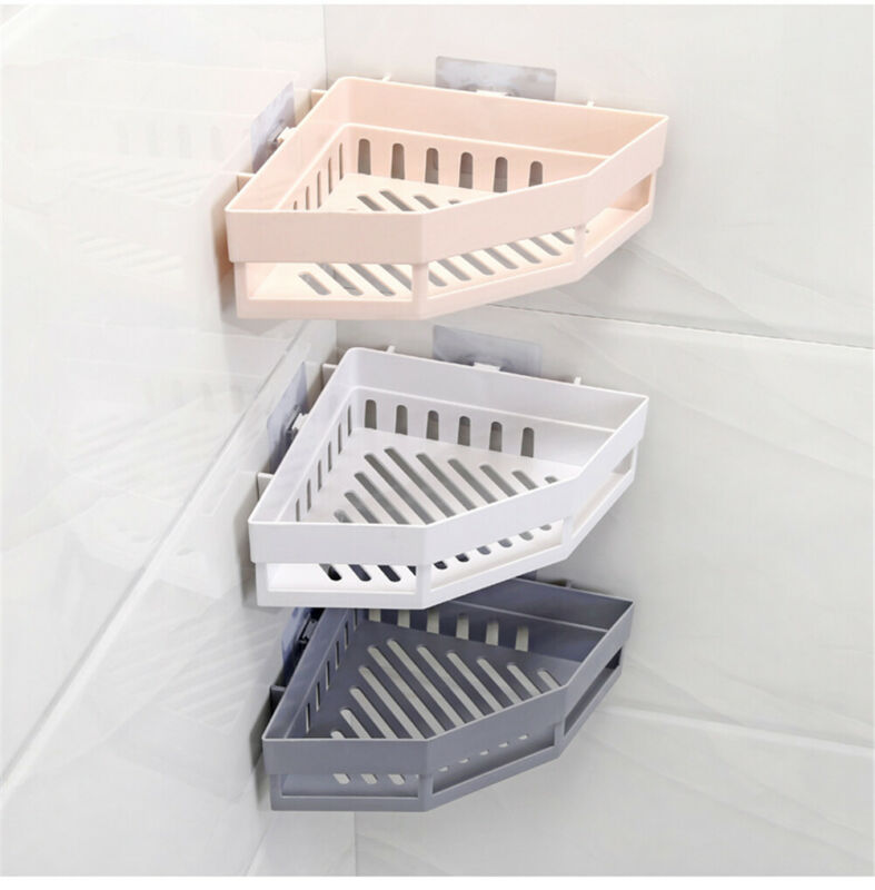Suction Wall Triangular Shower Caddy Shelf Bathroom Bath Rack Storage Holder Organizer Shelves
