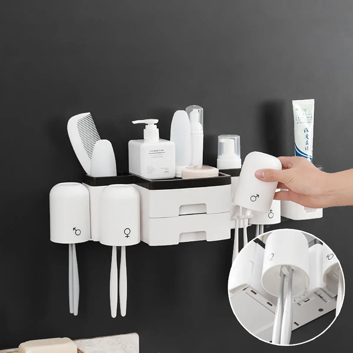 Kitchen Shelf Toothbrush Rack Hole-free Mouthwash Cup Bathroom Wall-mounted
