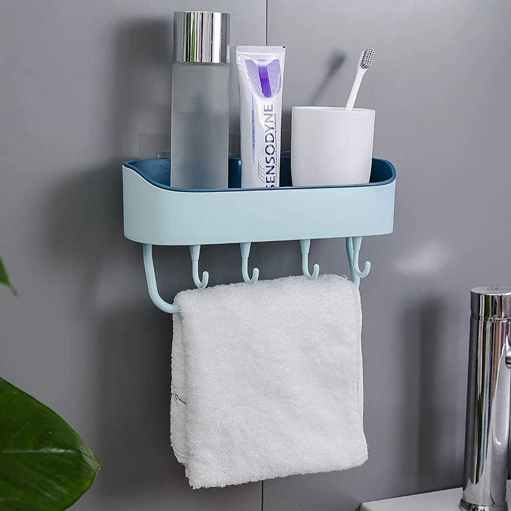 Bathroom Wall-mounted Storage Shelf Kitchen Storage Caddy Rack Organizer Tray Towel Holder