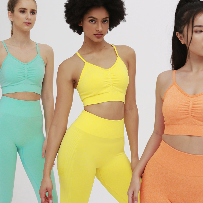 2022 new knitted seamless folded peach hip lift yoga pants sports yoga fitness suit