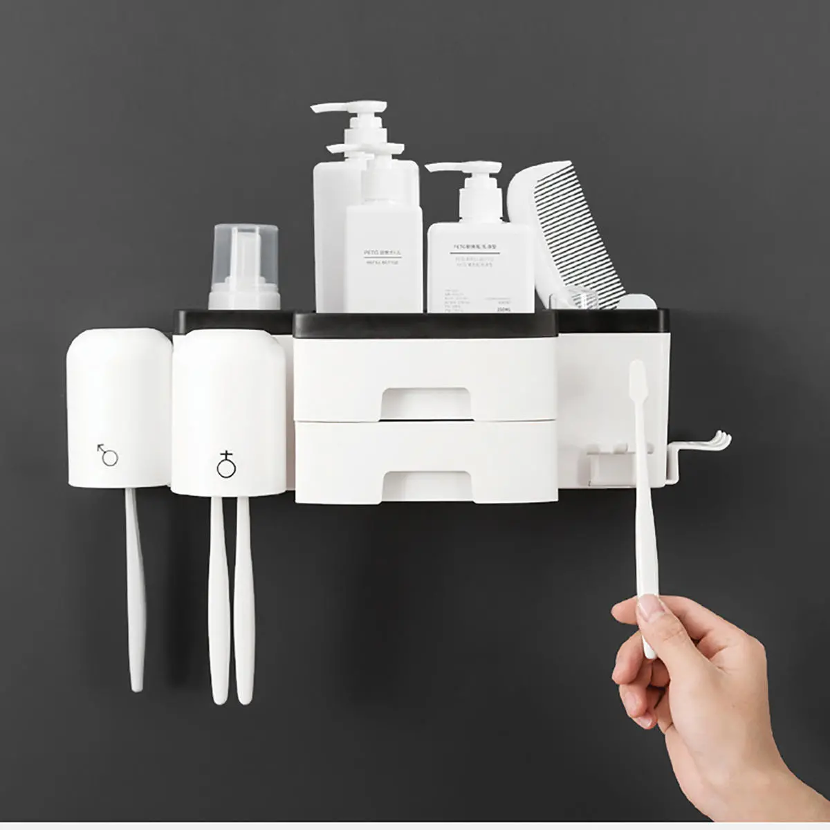 Kitchen Shelf Toothbrush Rack Hole-free Mouthwash Cup Bathroom Wall-mounted