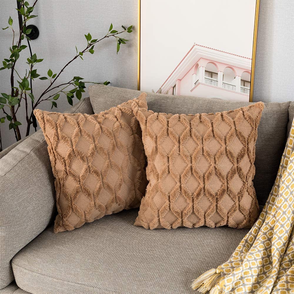 Square Throw Pillow Covers Super Soft Luxury Faux Fur Pillow Case Cover for Sofa Living Room