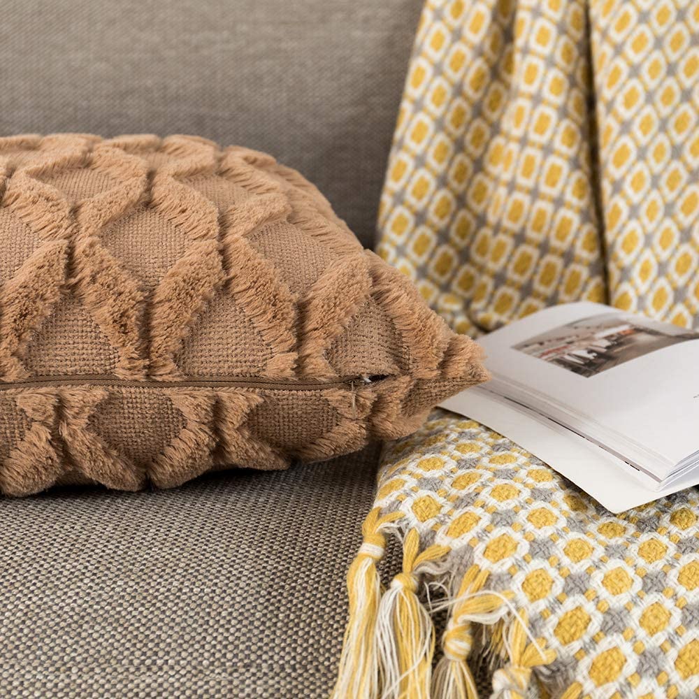 Square Throw Pillow Covers Super Soft Luxury Faux Fur Pillow Case Cover for Sofa Living Room