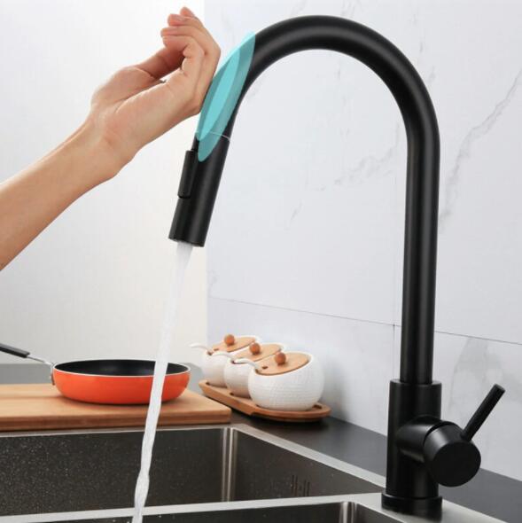 Stainless Steel Kitchen Sink Faucets Mixer Smart Touch Sensor Pull Out Hot Cold Water Mixer Tap