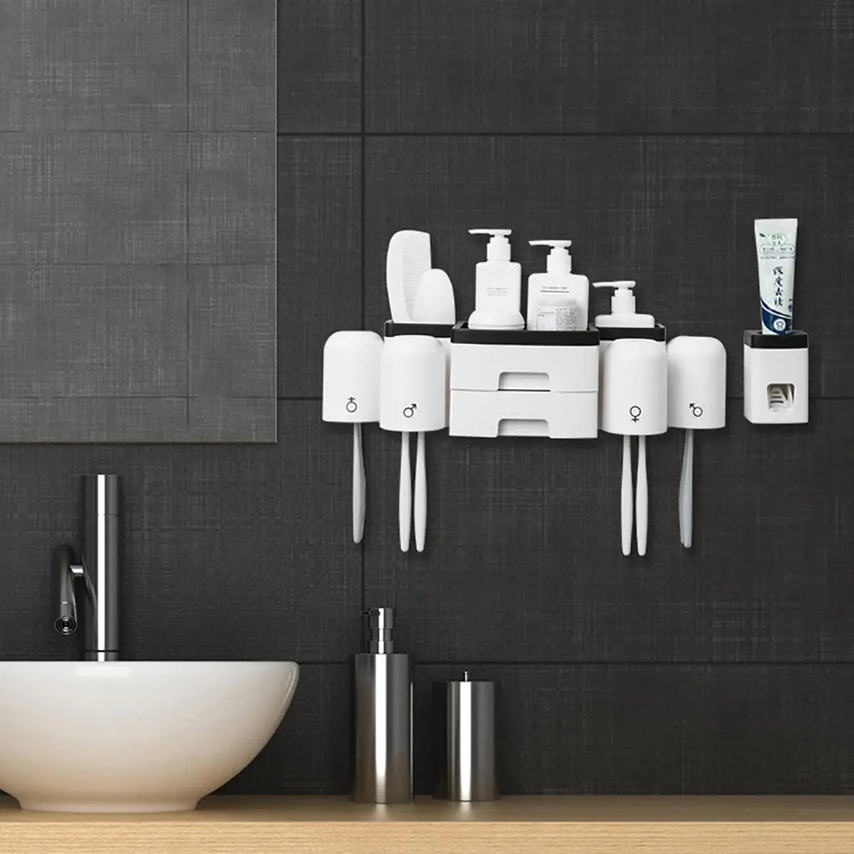 Kitchen Shelf Toothbrush Rack Hole-free Mouthwash Cup Bathroom Wall-mounted