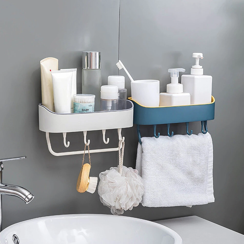 Bathroom Wall-mounted Storage Shelf Kitchen Storage Caddy Rack Organizer Tray Towel Holder