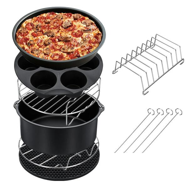 7PCS Air Fryer Accessories Set Chips Baking Basket Pizza Pan Home Kitchen Tool
