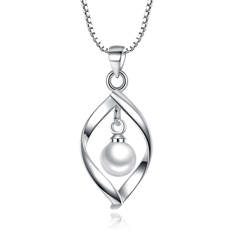 Crank for pearl pendant necklace,  925 sterling silver jewelry, simple, twisted, with pendant