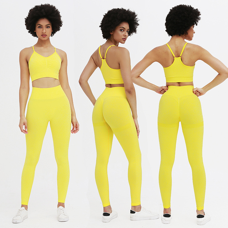 2022 new knitted seamless folded peach hip lift yoga pants sports yoga fitness suit