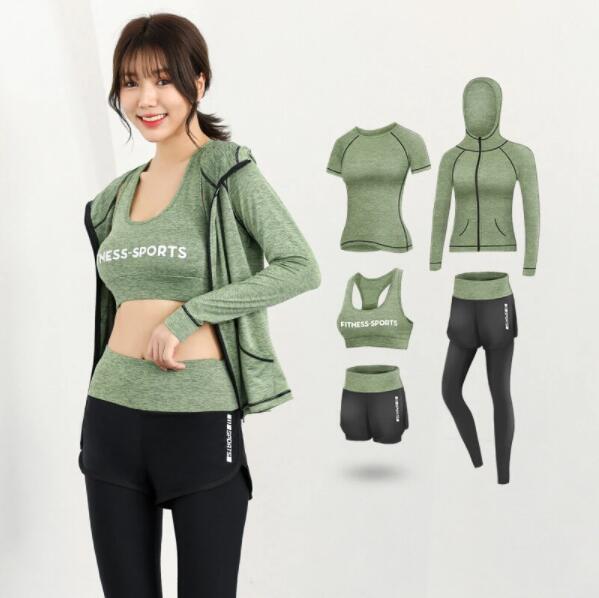 5PCS Seamless Women  Workout Sportswear Gym Clothing Running Clothing Fitness Long Sleeve Crop