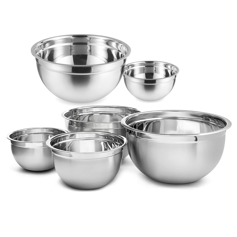 (Set of 6) Non-slip stainless steel mixing bowls nesting whisking salad set mixing bowls