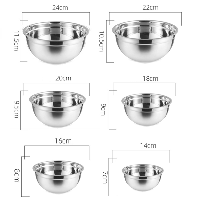 (Set of 6) Non-slip stainless steel mixing bowls nesting whisking salad set mixing bowls