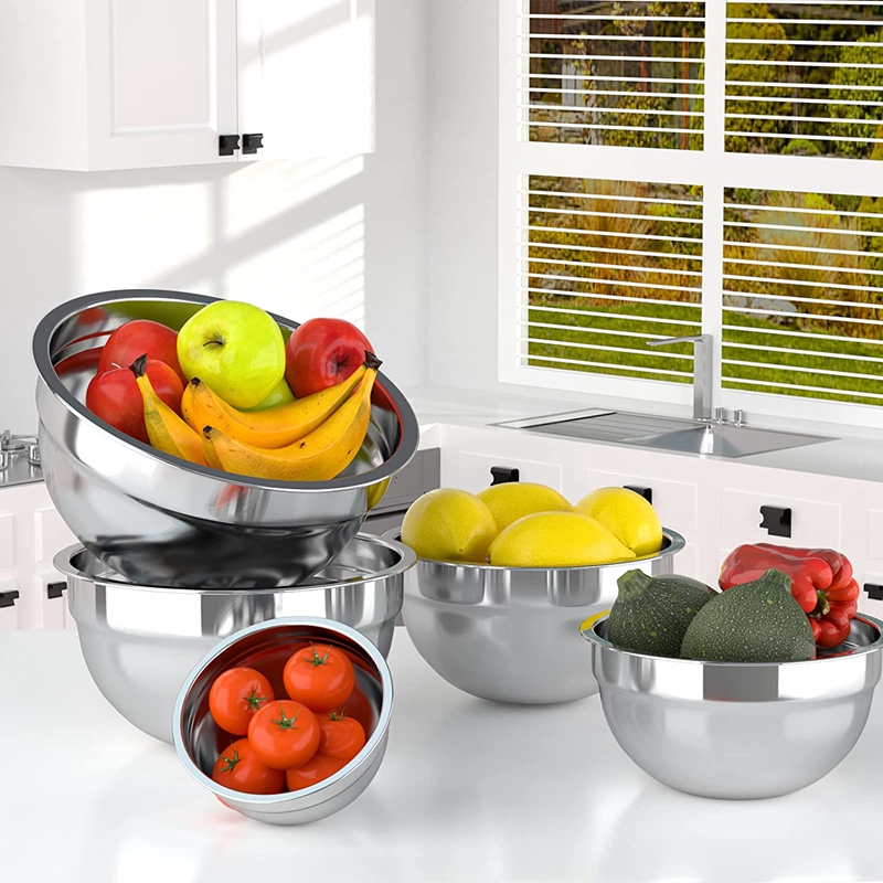 (Set of 6) Non-slip stainless steel mixing bowls nesting whisking salad set mixing bowls
