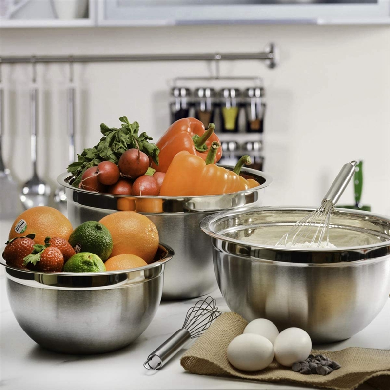 (Set of 6) Non-slip stainless steel mixing bowls nesting whisking salad set mixing bowls