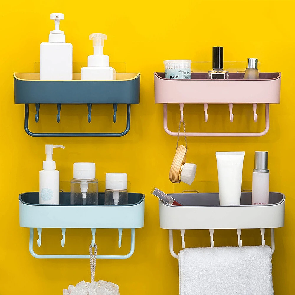 Bathroom Wall-mounted Storage Shelf Kitchen Storage Caddy Rack Organizer Tray Towel Holder