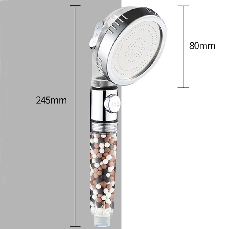 Bathroom 3-Function SPA Shower Head with Switch Button high Pressure Anion Water Saving Shower