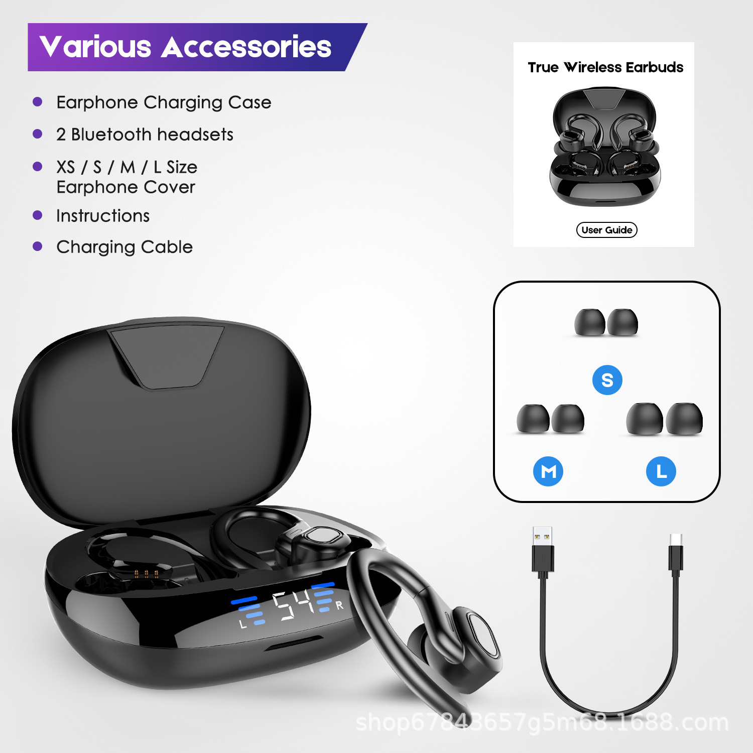 Sports wireless earbuds, Bluetooth 5.0 binaural touch sports earphones, suitable for gym running