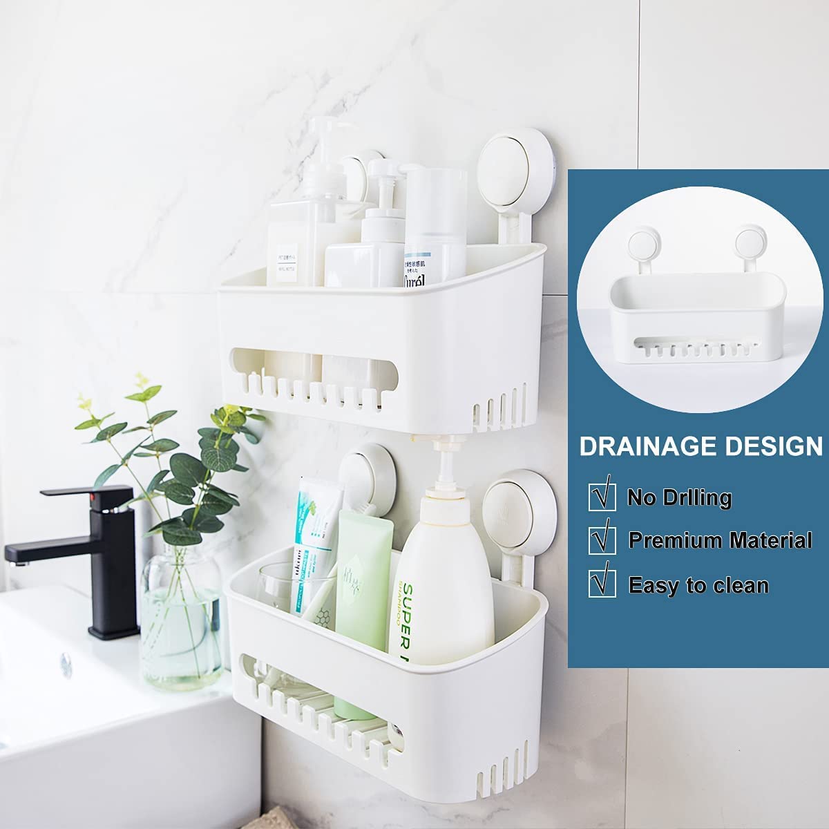 Hanging shower locker with hook shower shelf storage rack for indoor shower, shower wall