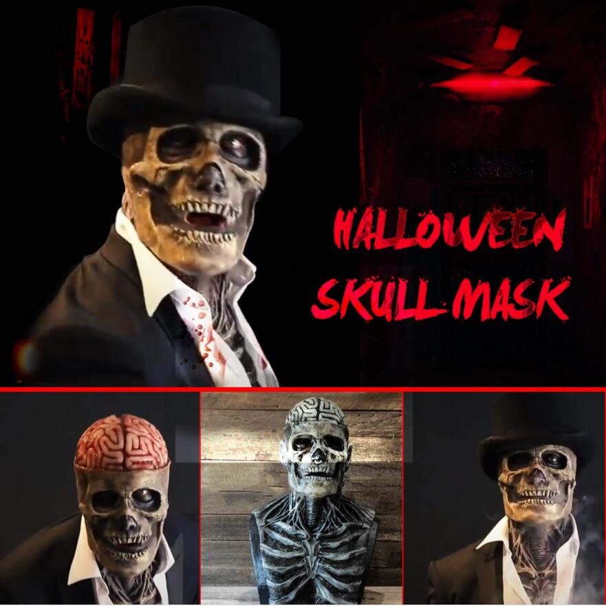 Halloween Movable Mouth Skeleton Mask Cosplay Horror Latex Mask Headgear