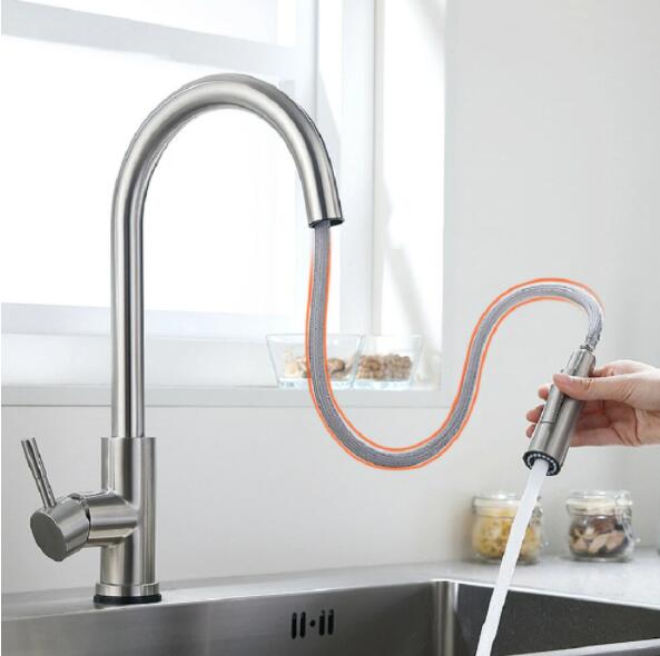 Stainless Steel Kitchen Sink Faucets Mixer Smart Touch Sensor Pull Out Hot Cold Water Mixer
