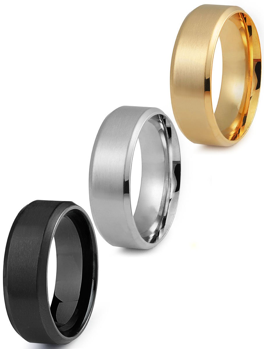 Stainless Steel Rings for Men Wedding Ring Cool Simple Band 8MM Width 3 Pcs A Set