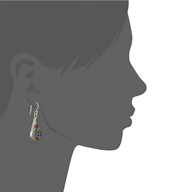 Sterling Silver Pressed Flower Teardrop Earrings