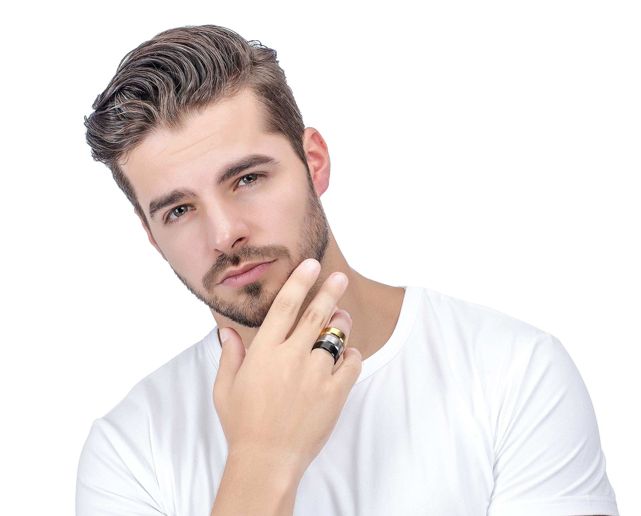 Stainless Steel Rings for Men Wedding Ring Cool Simple Band 8MM Width 3 Pcs A Set