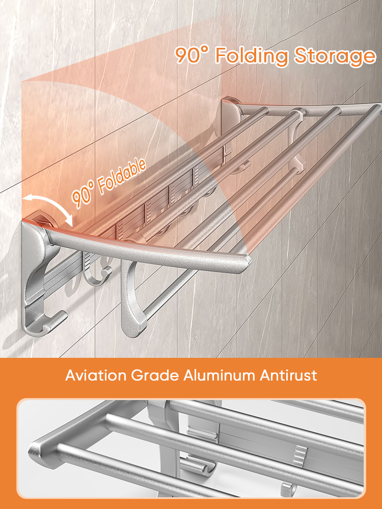 Bathroom shelf aluminum gel, shampoo, towel, storage, wall, does not perforate, folding accessories