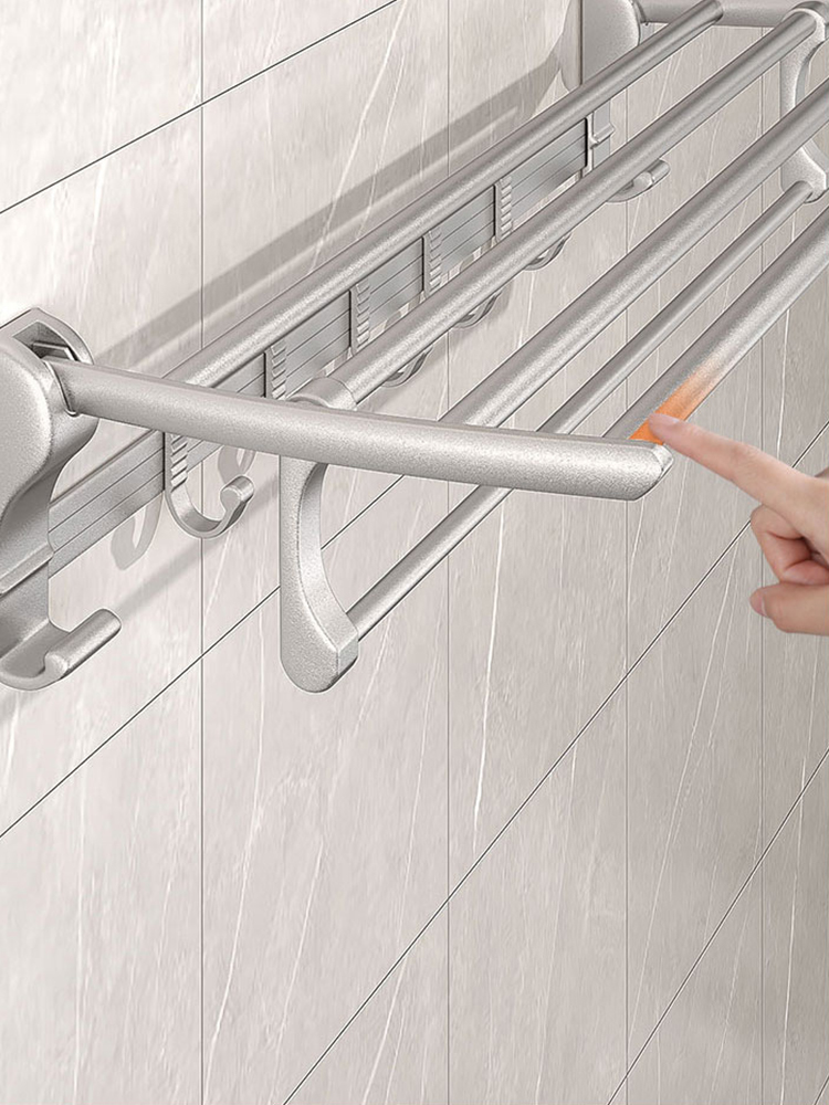 Bathroom shelf aluminum gel, shampoo, towel, storage, wall, does not perforate, folding accessories